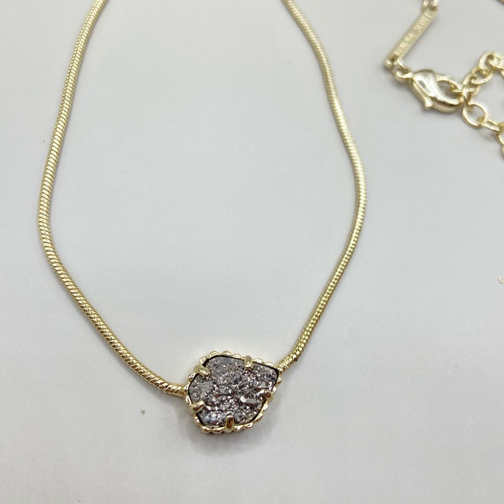 Kendra Scott Gold Necklace with Silver Druzy Pendant